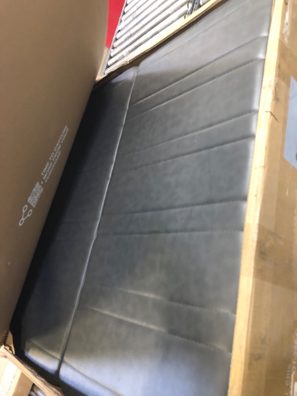 Photo 1 of SIMPLIHOME Ellis 36 inch Wide Square Coffee Table Lift Top Storage Ottoman, Cocktail Footrest Stool in Upholstered Stone Grey Faux Leather for the Living Room, Contemporary Vegan Faux Leather Stone Grey 36 inch