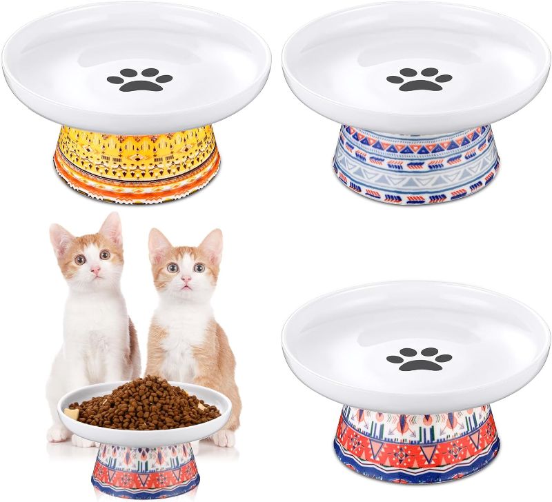 Photo 1 of 3 Pcs 7'' Extra Wide Elevated Cat Bowls Stress Free Raised Cat Food Bowls for Food and Water, Shallow Cat Food Dish Whisker Friendly, Anti Vomit Ceramic Cat Bowls Microwave and Dishwasher Safe
