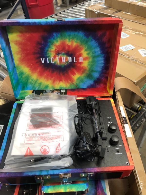 Photo 3 of Victrola Vintage 3-Speed Bluetooth Portable Suitcase Record Player with Built-in Speakers | Upgraded Turntable Audio Sound| Includes Extra Stylus | Tie Dye, 1SFA (VSC-550BT-TDY) Tie Dye Record Player