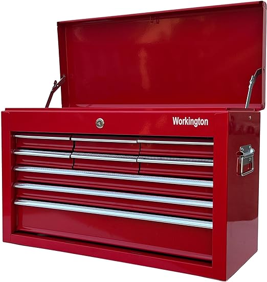 Photo 1 of Portable Metal tool chest with 9 drawers, 24" Cabinet with Ball Bearing Drawer Slides, Steel Tool Storage Box Organizer 4006 Red
