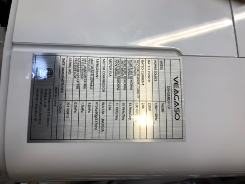 Photo 1 of 30 Pint Dehumidifiers for Home with Drain Hose, VEAGASO 2,500 Sq.Ft Dehumidifier for Basement, Large Room, Bathroom, Three Operation Modes, Intelligent Humidity Control, Dry Clothes, 24HR Timer