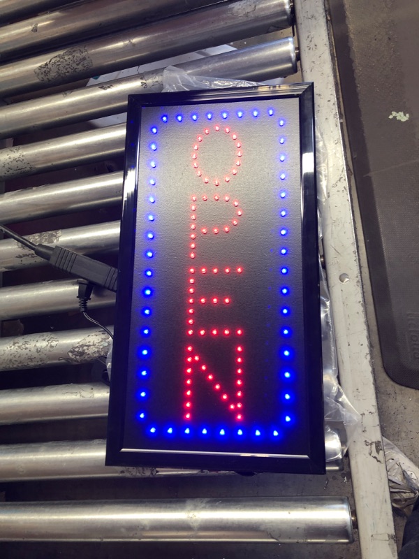 Photo 2 of FITNATE LED Open Sign 19x10inches, Remote Control&Timing Function, Business Open Sign Advertisement Board Electric Display Sign, 2 Lighting Modes Flashing & Steady, for Walls, Window, Shop, Bar, Hotel 19x10" Vertical