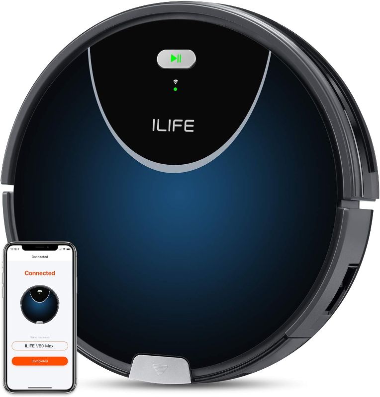 Photo 1 of ILIFE V80 Max Robot Vacuum Cleaner, Wi-Fi Connected, 2000Pa Max Suction, Works with Alexa, 750ml Dustbin, Tangle-Free Suction Port, Self-Charging, Ideal for Hard Floor, Pet Hair and Low Pile Carpet
