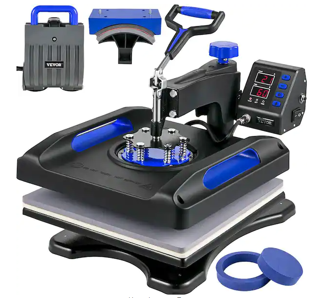 Photo 1 of 15 in. x 15 in. Pro Heat Press Machine 5 in 1 Combo 360 Swing Away Digital Sublimation Vinyl Transfer Printer, Blue
