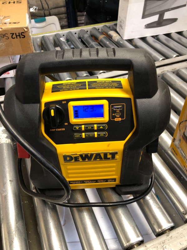 Photo 2 of DEWALT DXAEPS14 1600 Peak Battery Amp 12V Automotive Jump Starter/Power Station with 500 Watt AC Power Inverter, 120 PSI Digital Compressor, and USB Power , Yellow