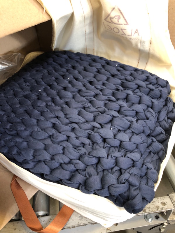 Photo 2 of Alzoear Chunky Knitted Weighted Blanket 20 Pounds Handmade Cotton Throw Blankets for Sleep Home Décor Filler Free Cozy for Bed Sofa(Navy,60''x80''-20lbs) Navy 60''x80''-20lbs