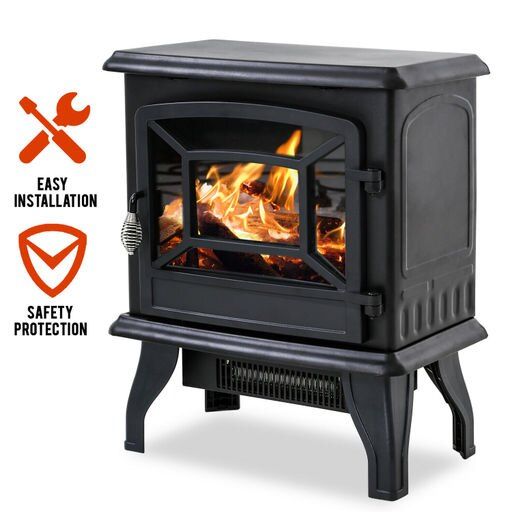 Photo 1 of 1500W Portable Electric Fireplace Space Heater with Realistic Log Flame Effect, Freestanding, CSA Approved Safety, 20inW X 17inH X 10inD, Black