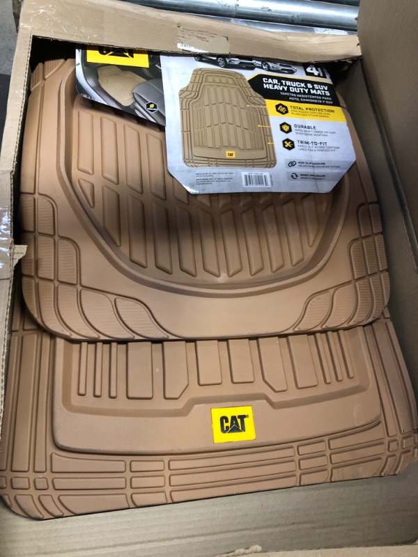 Photo 2 of Cat® ToughRide Heavy-Duty 4 Piece Rubber Floor Mats for Car Truck Van SUV, Beige - Premium Trim to Fit Car Floor Mats, All Weather Deep Dish Automotive Floor Mats, Total Dirt Protection 4-Piece 02-Beige