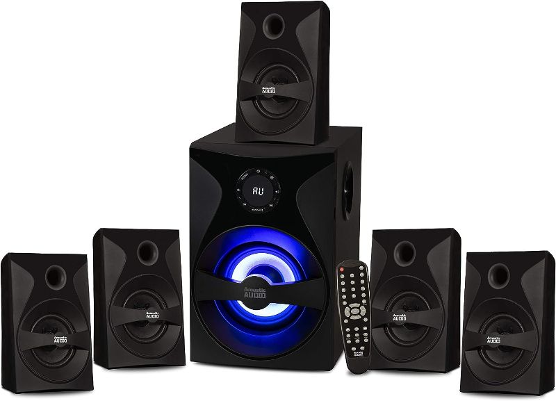 Photo 1 of Goldwood Bluetooth 5.1 Surround Sound Home Theater Speaker System with LED Display, FM Tuner, USB/SD Inputs - 6-Piece Set with Remote Control, Black