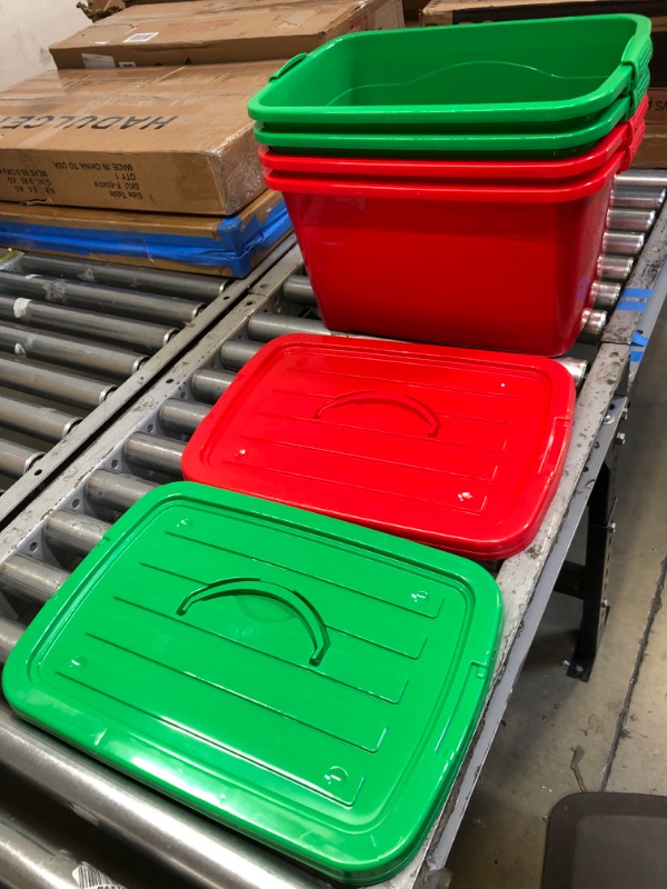 Photo 1 of 15 in x 12 in Red and Green Bins with Lids Pack of 4