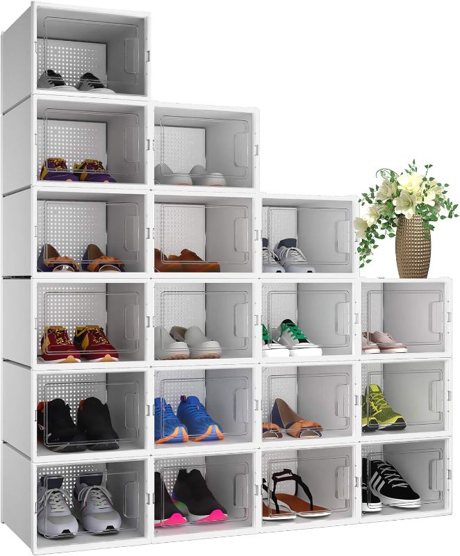 Photo 1 of YITAHOME XL Shoe Storage Box, 18 PCS Shoe Storage Organizers Stackable Shoe Storage Box Rack Containers Drawers - White (X-Large Size-Fit for All Size Shoes)
