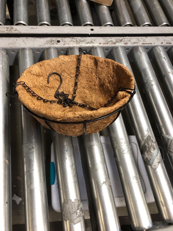Photo 1 of 10inch Metal Hanging Planter Basket with 10inch Coconut Coir Liner- Coconut Coir Liner with Black Chain for Porch Pot Hanger