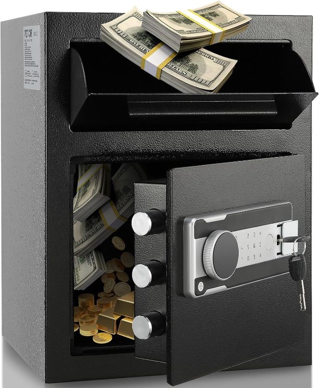 Photo 1 of 1.7 Cub Depository Safe, Deposit Safe with Drop Slot, Electronic Code Lock and 2 Emergency Keys, 13.77''x11.81''x17.71'' Business Drop Slot Safe for Cash, Mail in Home, Hotel, Office