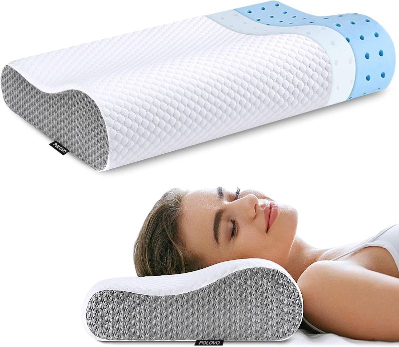 Photo 1 of Memory Foam Pillows Neck Pillow - Contour Neck Pillow for Pain Relief, Ergonomic Pillow for Sleeping, Cervical Pillow for Queen Bed Pillow