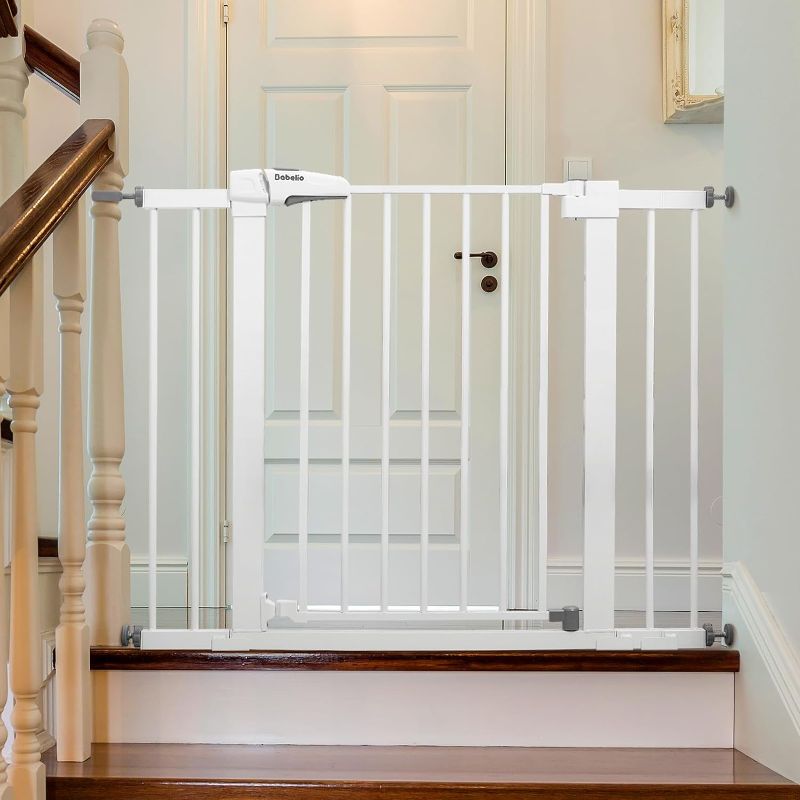 Photo 1 of Babelio Metal Baby Gate, 29-43'' Auto Close Easy Install Pet Gate, Extra Wide Walk Thru Child Safety Gate, 30'' Tall Pressure Mounted Dog Gate for Doorways & Stairs, White