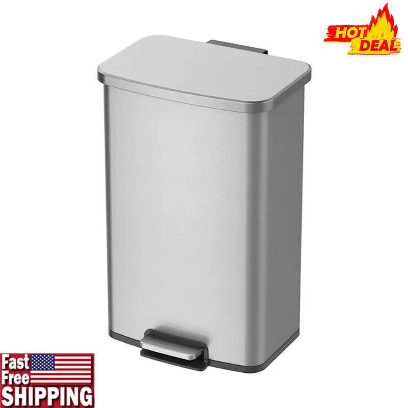 Photo 1 of 13.2 Gal Rectangular Step On Trash Garbage Can Durable Stainless Steel Kitchen
