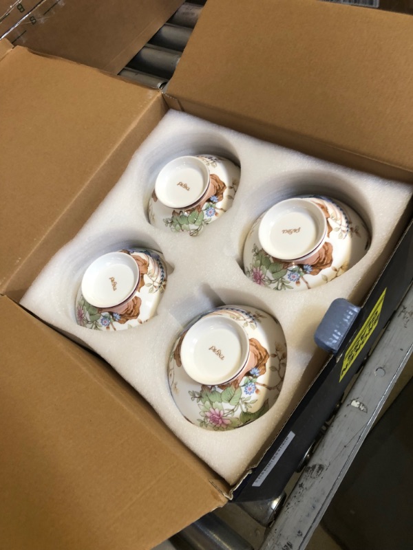 Photo 1 of ACMLIFE Bone China Dinnerware Set - Porcelain Dinnerware Set for 4, Vintage Floral Dinnerware Set, Red and Purple 12 Piece Lightweight Bone China Dinnerware Set Christmas Gift Giving Red 1