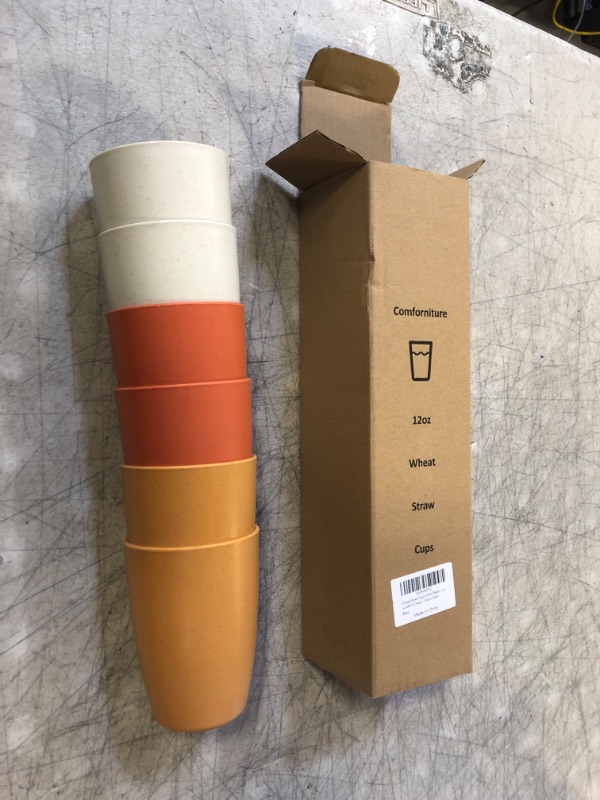 Photo 1 of Wheat Straw Cups 6 PCS Plastic Cups Unbreakable Drinking Cup Reusable Dishwasher Safe Water Glasses with 3 Colors - Warm Color Sporty Orange B Style