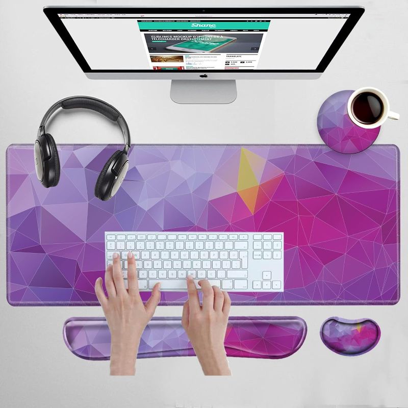 Photo 1 of Keyboard and Mouse Pad with Wrist Support Gaming Mousepad 31.5x11.8 Desk Mat Geometry XL Desk Pad Extended Mouse Pads and Wrist Rest 4 in 1 Set with Non-Slip Base
