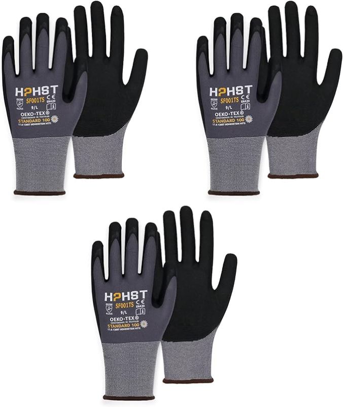 Photo 1 of HPHST Safety Work Gloves, SF001, Comfort Stretch Fit, Power Grip, Smart Touch, Durable Foam Coated, 3Pairs XL