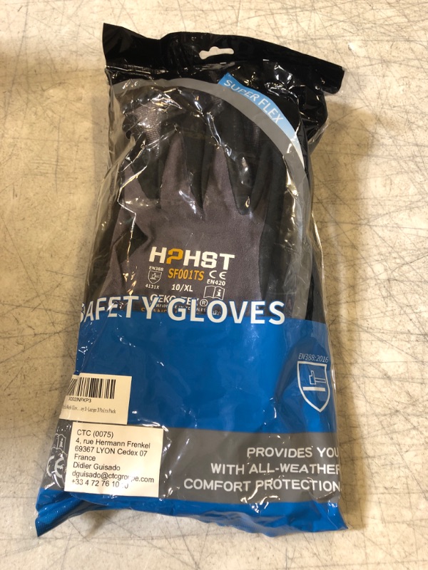 Photo 2 of HPHST Safety Work Gloves, SF001, Comfort Stretch Fit, Power Grip, Smart Touch, Durable Foam Coated, 3Pairs XL