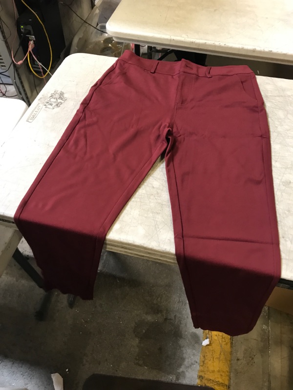 Photo 1 of WOMENS BURGUNDY STRETCH PANTS SIZE LARGE 27" INSEAM