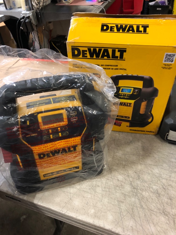 Photo 2 of DEWALT DXAEJ14-Type2 Digital Portable Power Station Jump Starter - 1600 Peak Amps with 120 PSI Compressor, AC Charging Cube, 15W USB-A and 25W USB-C Power for Electronic Devices 1600 Amps