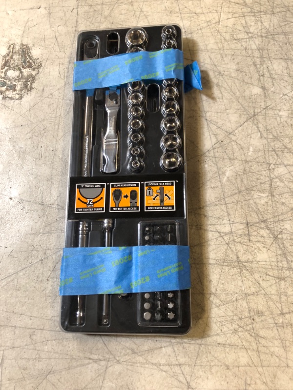 Photo 1 of 1/4 in. Drive 6-Point SAE/Metric Slim Flex-Head Ratchet and Socket Mechanics Tool Set (55-Piece)
