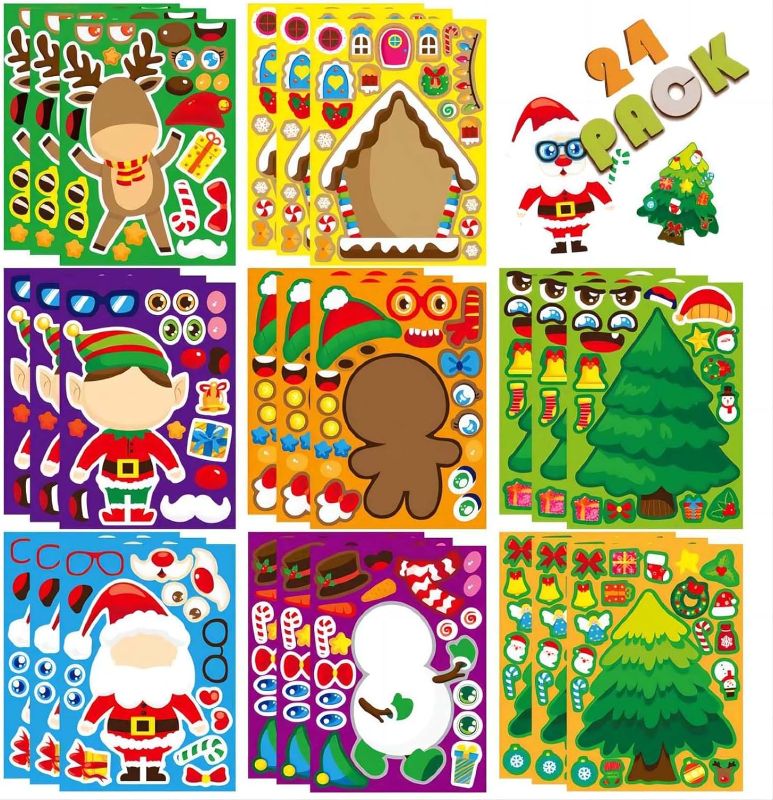 Photo 1 of Christmas Stickers Party Favors for Kids,24 Sheets Make Your Own Christmas Stickers for Kids Christmas Crafts Party Supplies for Kids Holiday Stickers Bulk Christmas Classroom Activities
