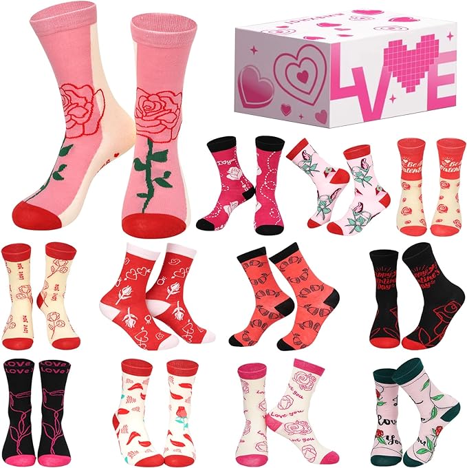 Photo 1 of 12 Pairs Valentines Day Socks Women Heart Socks Valentine's Day Crew Socks Bulk Novelty Holiday Cute Socks
