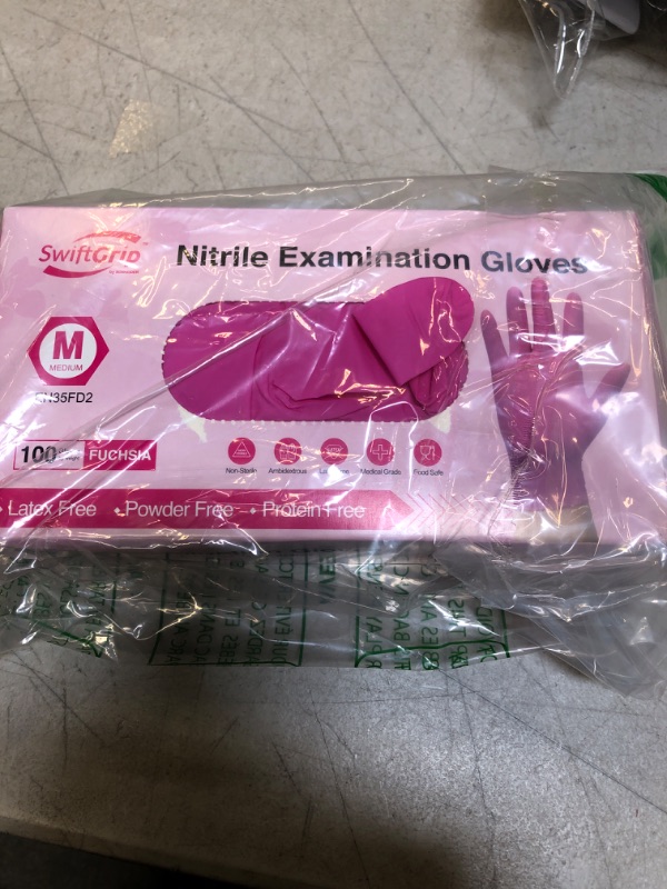 Photo 2 of SwiftGrip Powder-Free Nitrile Gloves, 100ct Box - 3-mil, Disposable Nitrile Gloves, Latex-Free, Powder-Free - Pink/Fuchsia 100 Medium