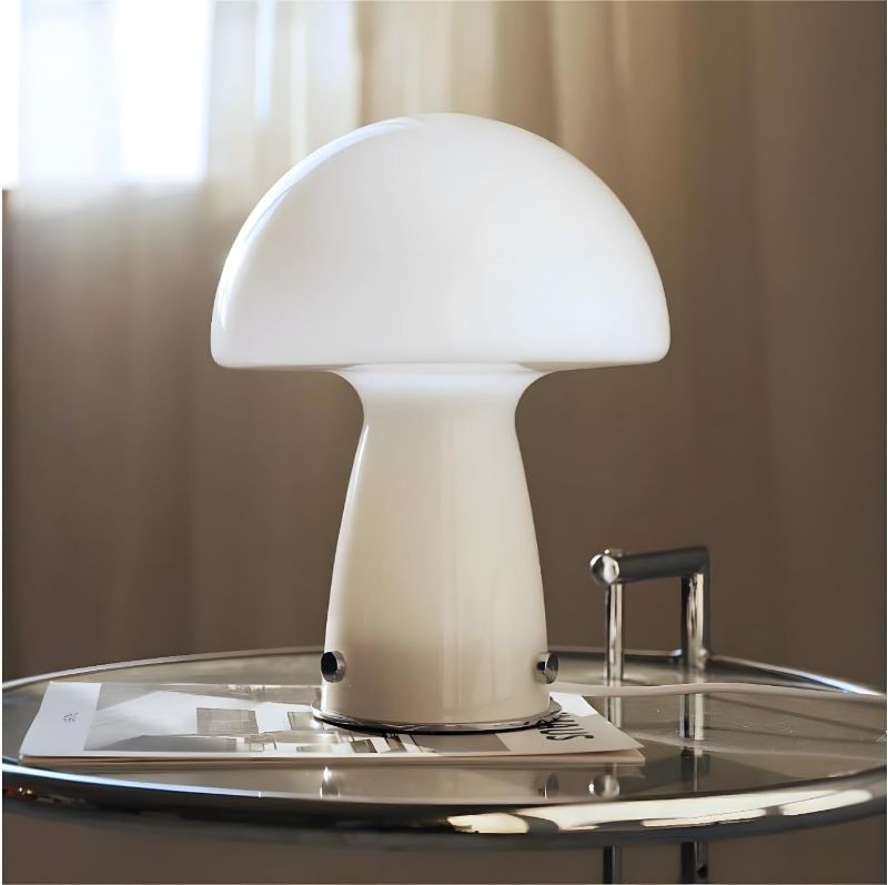 Photo 1 of Glass Mushroom Corded Table Lamp,Mushroom Decor Light with 3-Color Options,Small Bedside Lamp,Nightstand Lamp for Bedroom Living Room (B-White)
