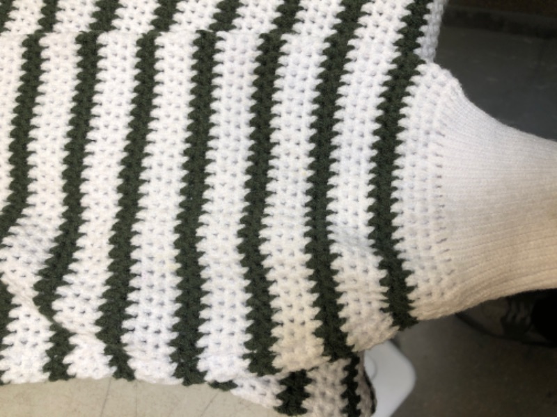 Photo 2 of dockotoo womens white and green striped sweater