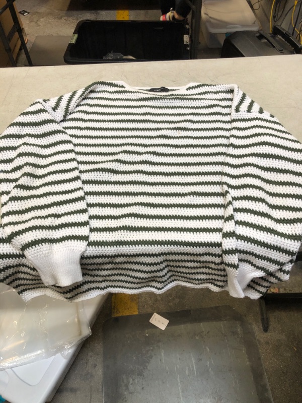 Photo 1 of dockotoo womens white and green striped sweater