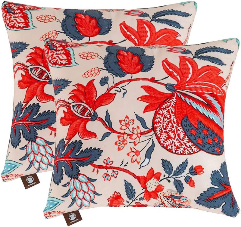 Photo 1 of 2-Pack Decorative Throw Pillow (With Cover and Inserts) 16"x16" Soft Pillow with Washable Covers, Microfiber Filling, for Indoor/Outdoor Use, Home Decor, Living Room Couch, Bed, Blue and Red Leaves