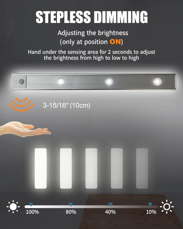 Photo 1 of 1pc--Led Under Cabinet Lights, Magnetic Closet Light Wireless 3 Color Dimmable, Motion Sensor Rechargeable Night Lights, for Bedroom, Wardrobe, Kitchen 