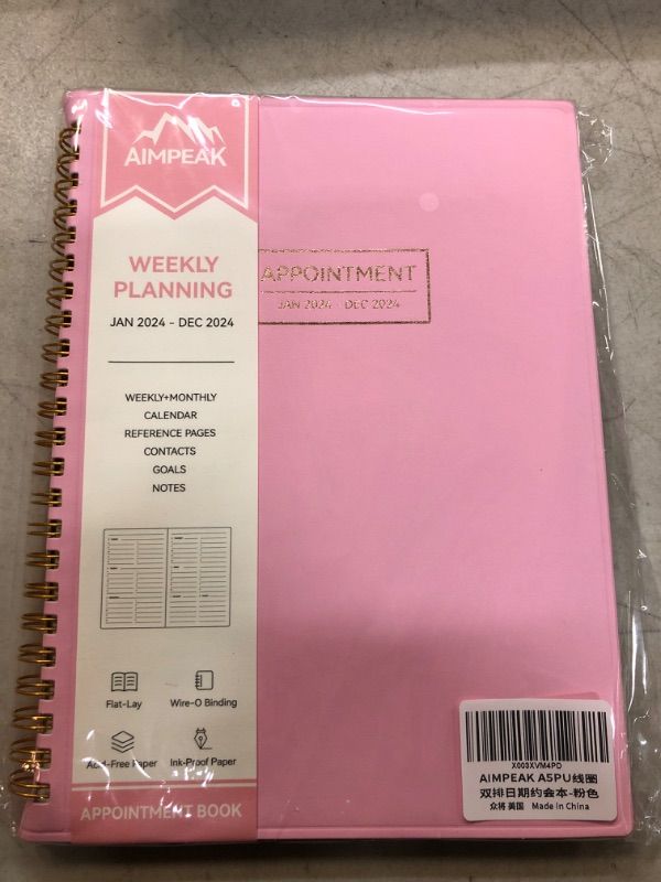 Photo 2 of Appointment Book 2024, Daily Weekly and Monthly Planner Jan.2024-Dec.2024, AIMPEAK Appointment Book, Hourly Planner for Women, Academic Year Planner, Faux Leather Cover, Pink(A5, 5.5"x8.5") 5.5"x8.5" Pink