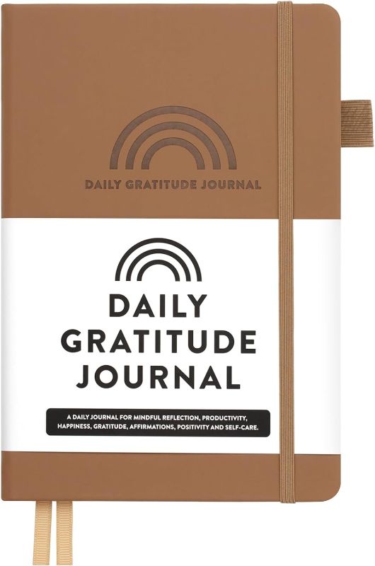 Photo 1 of Daily Gratitude Journal - Mindful Reflection, Productivity, Happiness, Gratitude, Affirmations, Positivity and Self-Care - Start Any Time Undated Daily Guide Planner with Prompts (brown)
