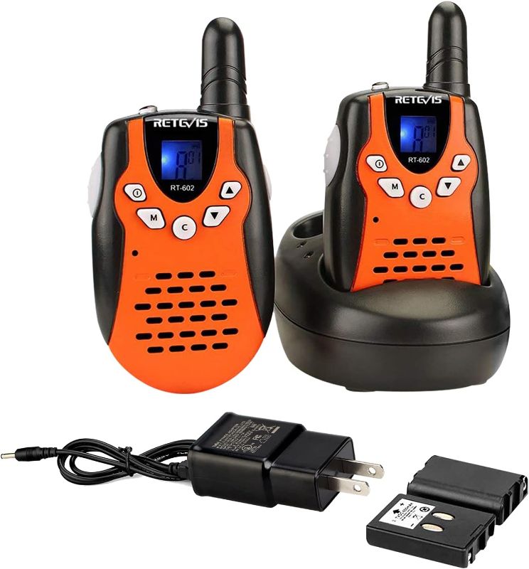 Photo 1 of Retevis RT602 Walkie Talkies for Kids Rechargeable,KidsToy with Batteries Charger Station,Toy Walkie Talkie Kids Gifts for Boys Girls(1 Pair Orange)
