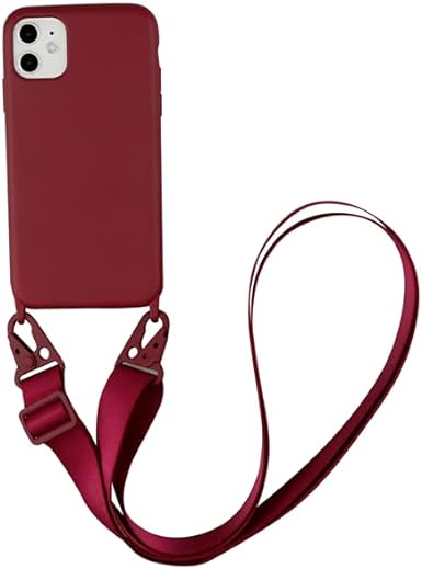 Photo 1 of iPhone 13 Mini, 13 Pro and 13 Pro Max - Silicone Phone Case with Lanyard (Burgundy, iPhone 13 pro Max)
