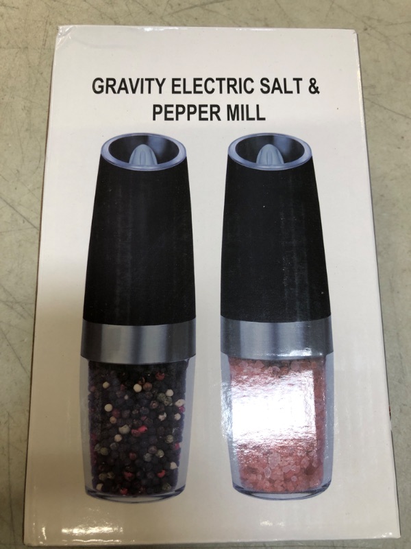 View 2 of Gravity Electric Salt and Pepper Grinder Set, Automatic Pepper and Salt Mill Grinder Battery-Operated with Adjustable Coarseness, LED Light, One Hand Operated (BLACK)