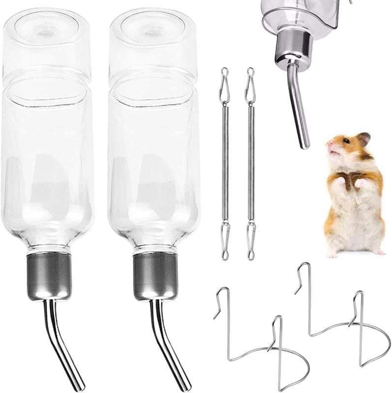 Photo 1 of 2 Set Water Bottle Stainless Steel Drinking Fountains Water Feeder Water Dispenser Drinking Feeder for Small Pet ,Rabbits Guinea Pigs, Rabbit, Hamster, ZY-bottle-2pcs

