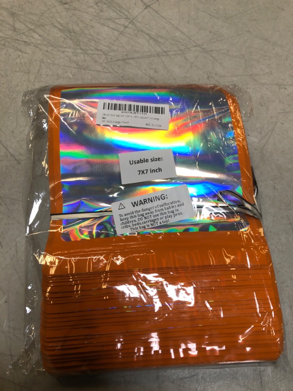 Photo 2 of 100-pack 7×7 inch mylar bags with clear window holographic resealable sealable packaging zip bag for small bussiness jewelry candy sample food packing supplies ?Light orange? 7×7 inch Light Orange