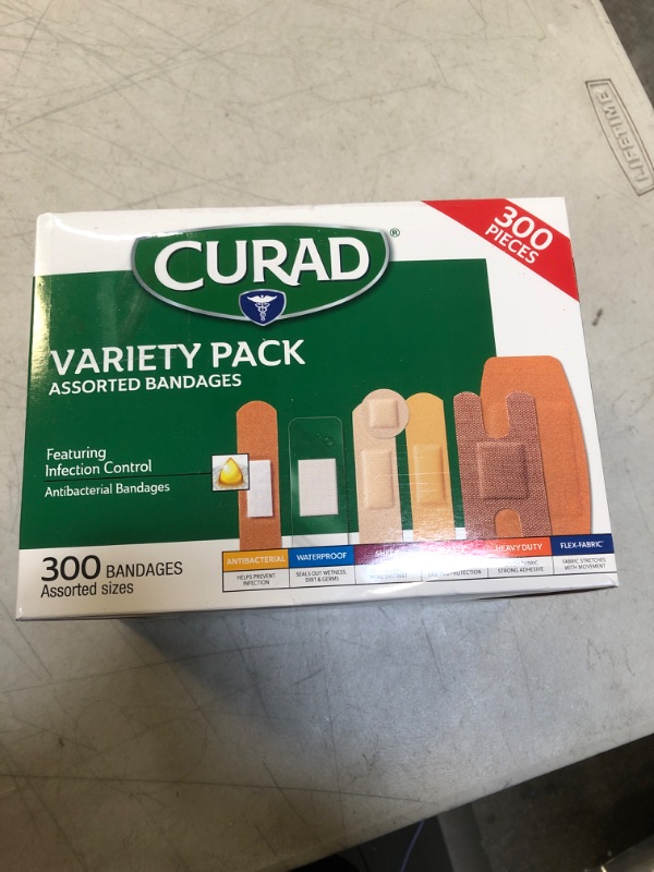 Photo 2 of Curad Assorted Bandages Variety Pack 300 Pieces, Including Antibacterial, Heavy Duty, Fabric, and Waterproof Bandages