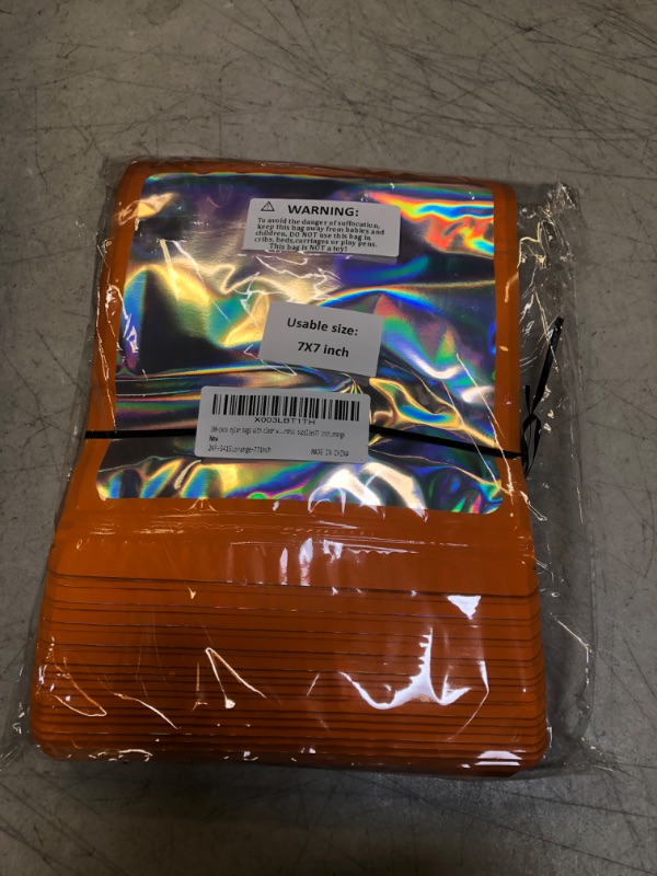 Photo 2 of 100-pack 7×7 inch mylar bags with clear window holographic resealable sealable packaging zip bag for small bussiness jewelry candy sample food packing supplies ?Light orange? 7×7 inch Light Orange