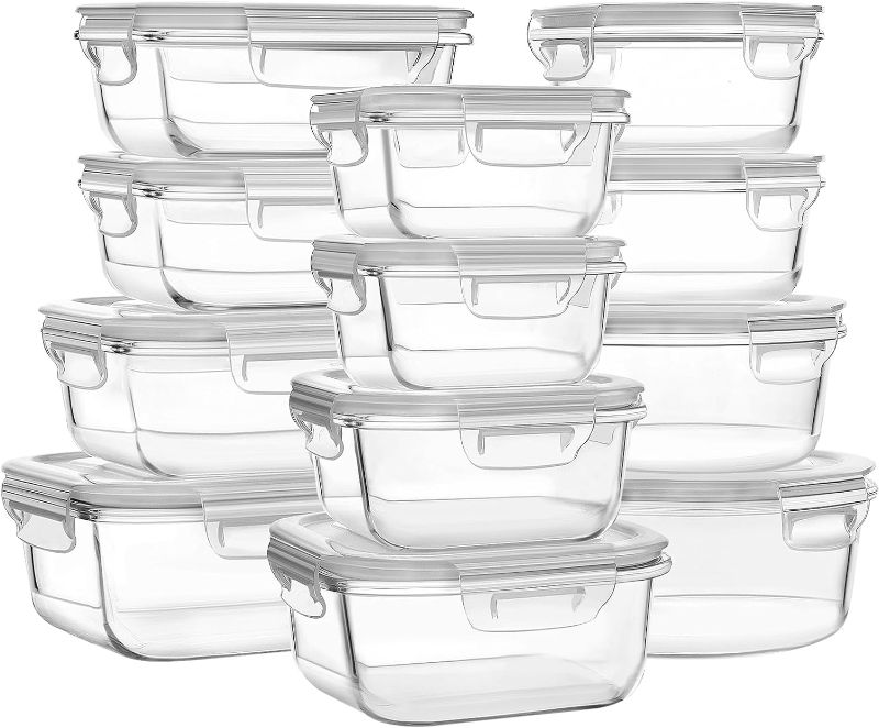 Photo 1 of 12 Sets Glass Food Storage Containers with Lids, Meal Prep Containers, Airtight Bento Boxes, BPA Free & Leak Proof, Pantry Kitchen Storage(12 lids & 12 Containers) - White
