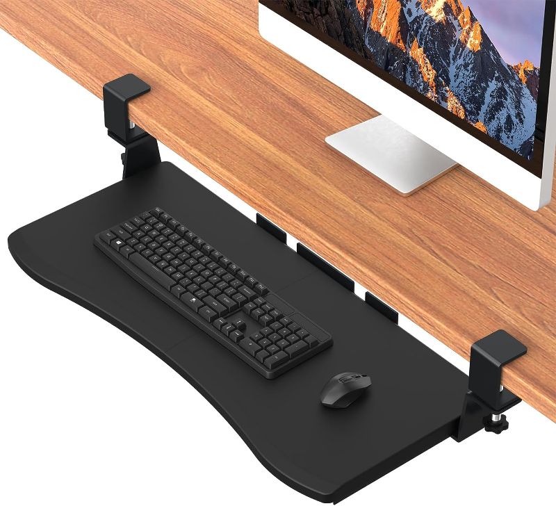 Photo 1 of Keyboard Tray Under Desk,Pull Out Keyboard & Mouse Tray with Heavy-Duty C Clamp Mount,32(37 Including Clamps) x11.8 in Slide Out Platform Computer Drawer,Suitable for Office
