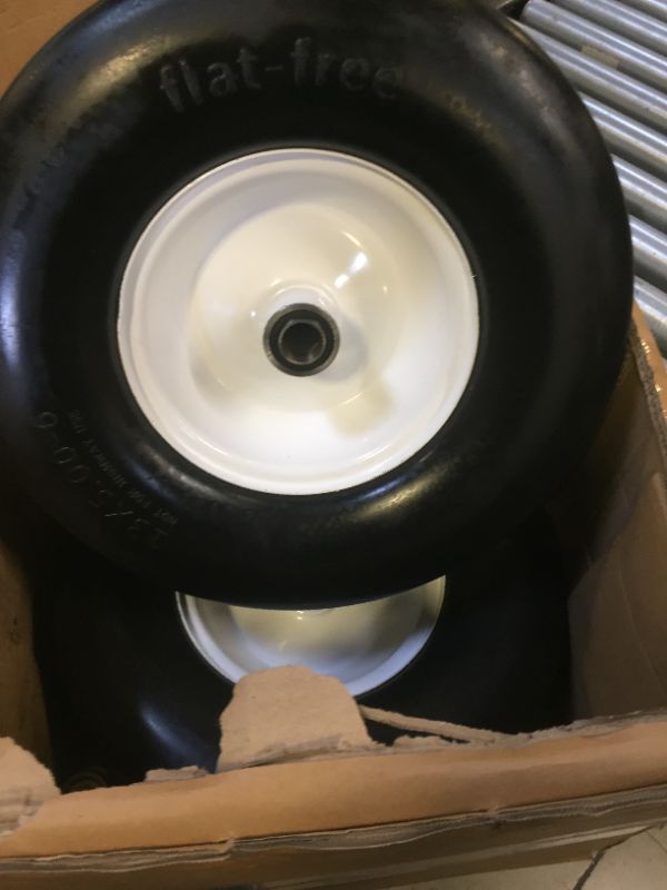 Photo 2 of 13x5.00-6 Flat Free Lawn Mower Tire and Wheel with 3/4" & 5/8" Bearing, Zero Turn Mower Front Solid Tire Assembly for Commercial Grade Lawn, Garden Turf, 3.25"-6.9" Centered Hub (13x5.00-6)
