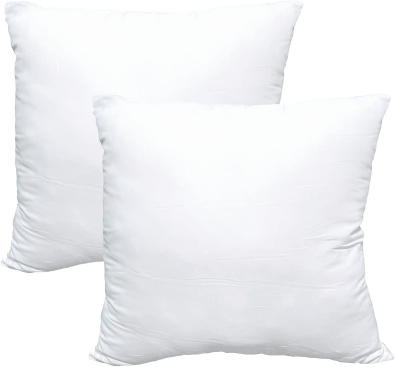 Photo 1 of  Set of 2 Throw Pillow Inserts, 18 x 18 Hypoallergenic Ultra Soft White Polyester Microfiber Durable Couch Cushion Fillers