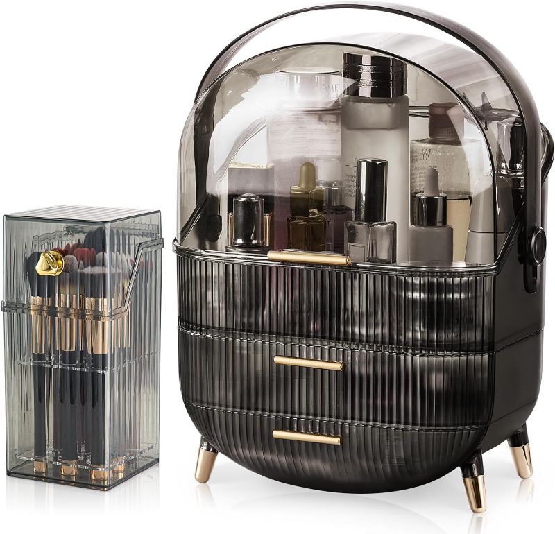 Photo 1 of  Makeup Organizer, 3 Layers Large Capacity Cosmetic Storage, Cosmetic Display Case with Makeup Brush Holder